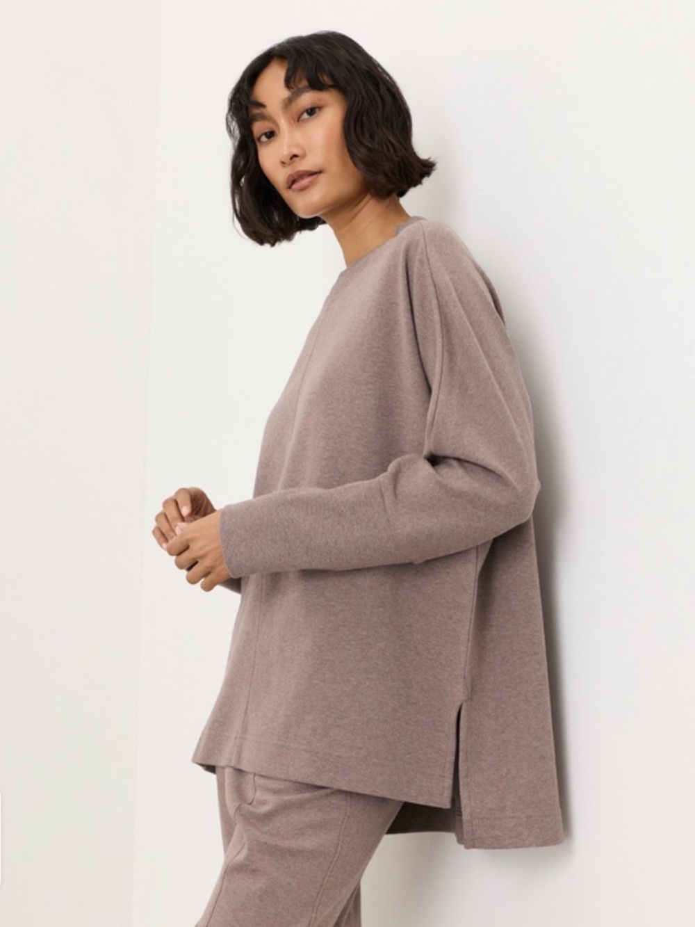 Long-Sleeve Crew Tunic Sweater - Deep Taupe Heather - Picture 3 of 8